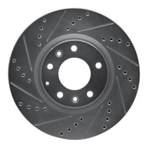 Mazda RX-8 Brake Rotor (1) - Front Left - R1 Concepts - Drilled & Slotted - Silver - `04-`08